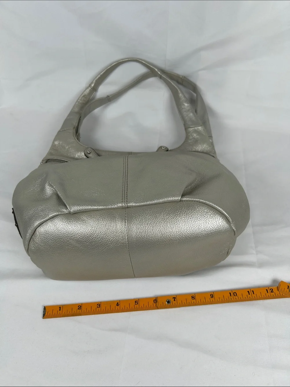 Tignanello Leather Metallic Silver Hobo Bag with Matching Wallet And Keyring